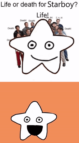 A Group Of People Standing Around A Star With A Face GIF