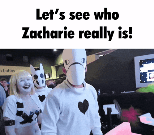 A Group Of People Standing In Front Of A Sign That Says Lobby On It GIF