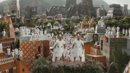 A Group Of People Standing In Front Of A Sign That Says ' Ox ' GIF
