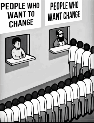 A Group Of People Standing In Front Of A Sign That Says People Who Want To Change GIF