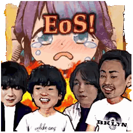 a group of people standing next to each other with the word eos on the bottom