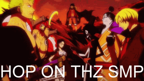 A Group Of People Standing Next To Each Other With The Words Hop On Thz Smp GIF