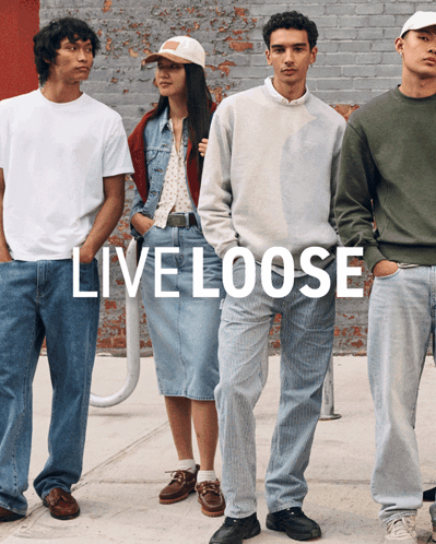 A Group Of People Standing Next To Each Other With The Words Live Loose On The Bottom GIF