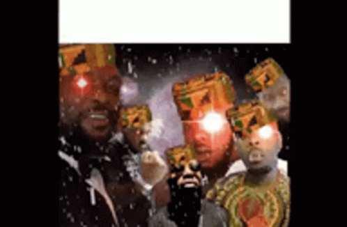 A Group Of People Standing Next To Each Other With Their Eyes Lit Up . GIF