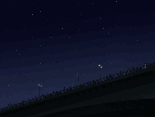 A Group Of People Standing On A Bridge Watching Fireworks GIF