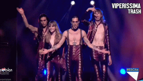 A Group Of People Standing On A Stage With The Words Viperissima Track Written On The Bottom GIF