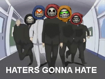 A Group Of People Walking Down A Hallway With Haters Gonna Hate GIF