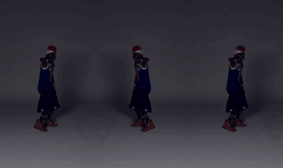 A Group Of People Walking In A Dark Room With A White Background GIF