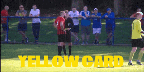 A Group Of People Watching A Soccer Game With The Words Yellow Card Written In Yellow GIF