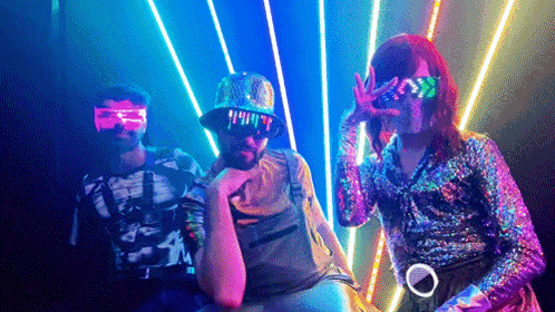 People Wearing Glow Glasses And Number 14 Hat GIF