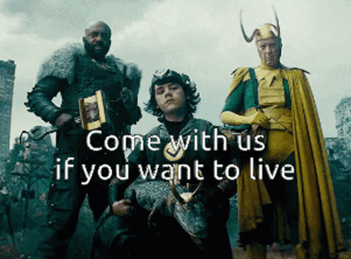 A Group Of People With The Words Come With Us If You Want To Live On The Bottom GIF