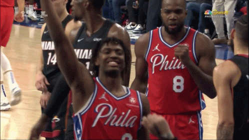 A Group Of Philadelphia Basketball Players Are Celebrating GIF