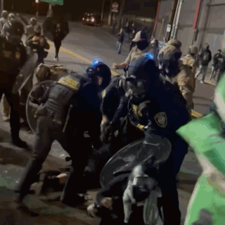 A Group Of Police Officers Are Fighting A Protester GIF