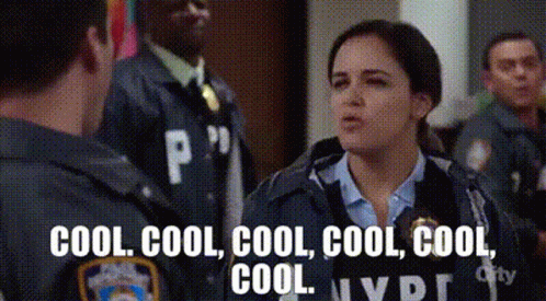 A Group Of Police Officers Are Standing Next To Each Other And One Of Them Is Talking To Another Officer . GIF
