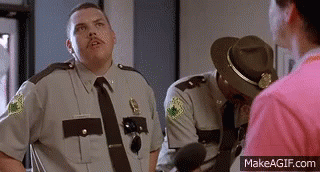 A Group Of Police Officers Are Standing Next To Each Other And Talking To Each Other . GIF