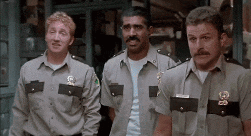 A Group Of Police Officers Are Standing Next To Each Other In Uniform . GIF