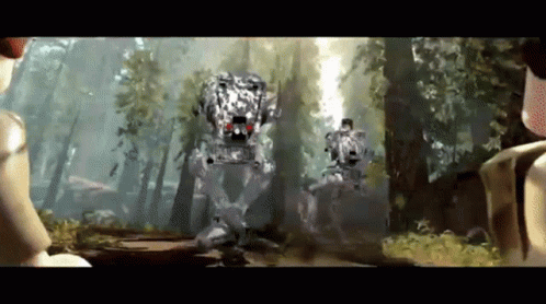 A Group Of Robotic Soldiers Are Walking Through The Woods GIF