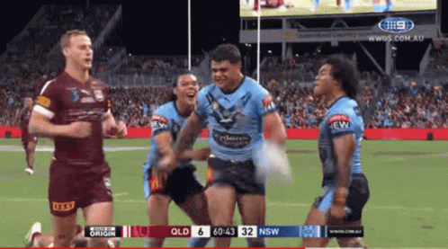 A Group Of Rugby Players Are Celebrating A Score Of 6-2 Against Nsw GIF