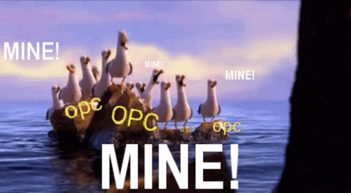 A Group Of Seagulls Are Standing On A Rock In The Ocean With Mine Written On The Bottom Of The Screen GIF