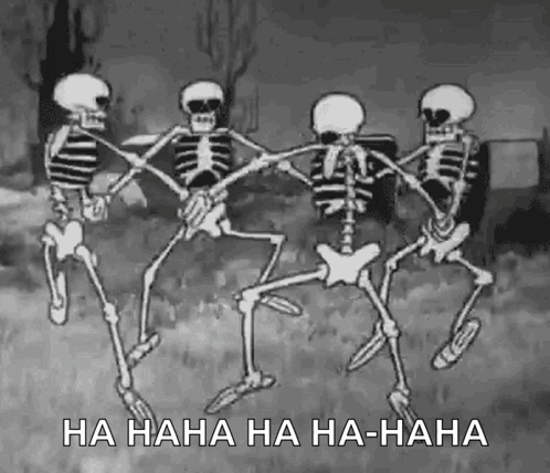 A Group Of Skeletons Are Holding Hands And Dancing In A Cemetery . GIF