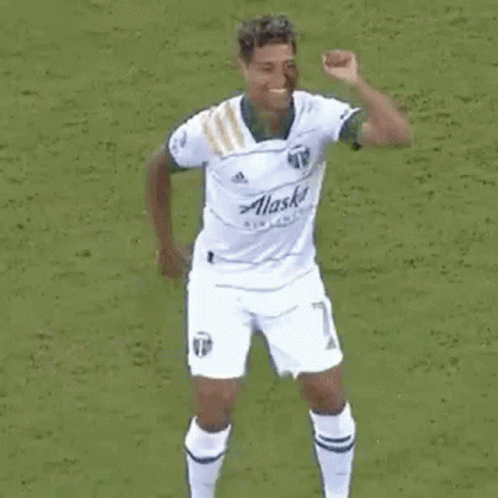 A Group Of Soccer Players Are Celebrating A Goal On A Soccer Field . GIF