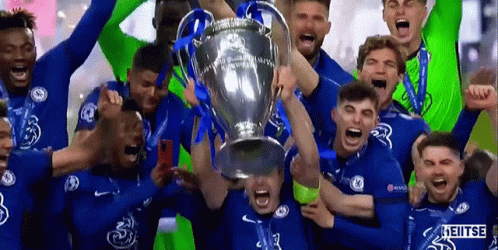 A Group Of Soccer Players Are Holding A Trophy In Their Hands GIF