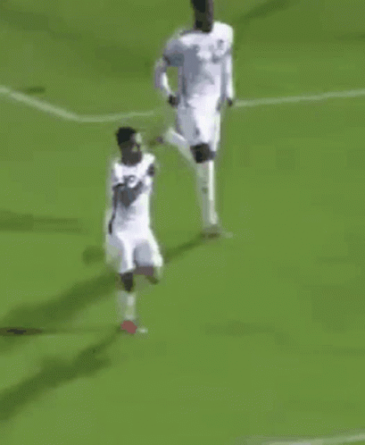 A Group Of Soccer Players Are Playing A Game On A Green Field . GIF