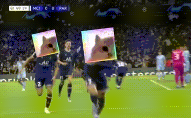 a group of soccer players are running on a field with cards on their heads that look like horses .