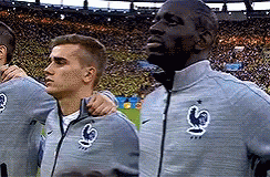 A Group Of Soccer Players Are Standing In A Stadium . GIF