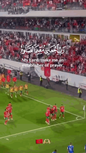A Group Of Soccer Players Are Standing On A Field With A Crowd Watching . GIF