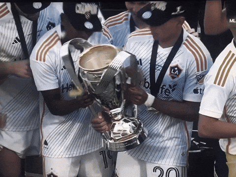 A Group Of Soccer Players Holding Up A Trophy With The Number 20 On Their Shorts GIF
