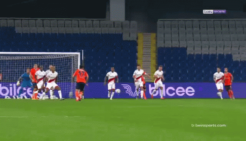 A Group Of Soccer Players On A Field In Front Of A Sign That Says ' Telcee ' GIF