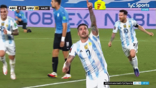 A Group Of Soccer Players On A Field With A Tyc Sports Advertisement In The Background GIF