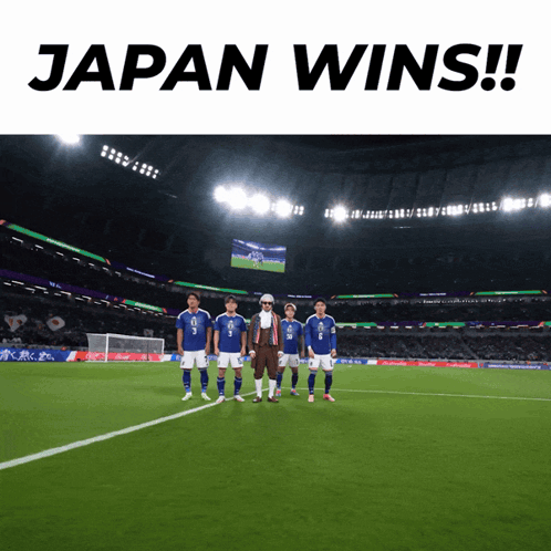 A Group Of Soccer Players On A Field With The Words Japan Wins GIF