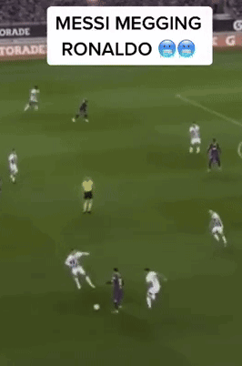 A Group Of Soccer Players On A Field With The Words Messi Megging Ronaldo GIF