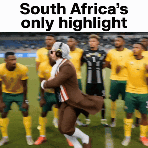 A Group Of Soccer Players On A Field With The Words South Africa 'S Only Highlight Below Them GIF