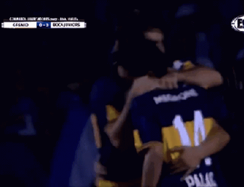 A Group Of Soccer Players Wearing Boca Juniors Uniforms GIF