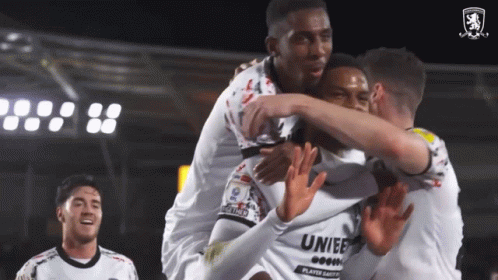 A Group Of Soccer Players With One Wearing A Jersey That Says " Unibet " GIF
