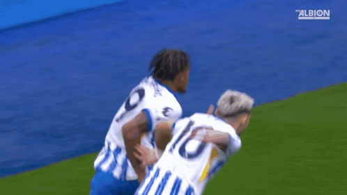 A Group Of Soccer Players With The Number 9 And 10 On Their Shirts GIF