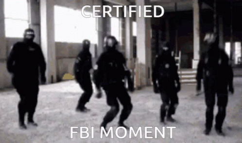 A Group Of Soldiers Are Dancing In A Building With The Words `` Certified Fbi Moment '' Written Above Them . GIF