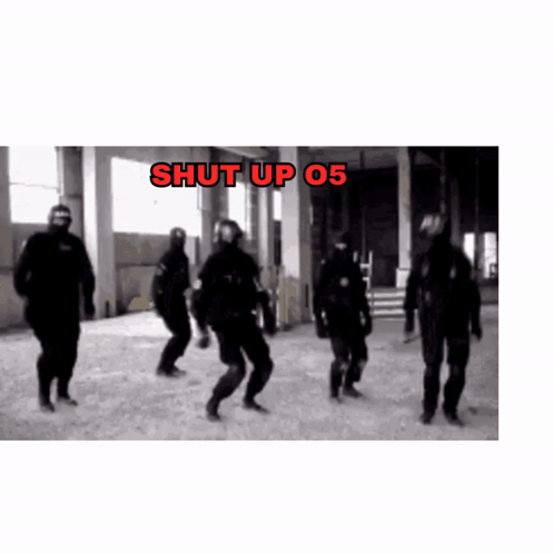 A Group Of Soldiers Are Dancing With The Words Shut Up 05 Written Above Them GIF