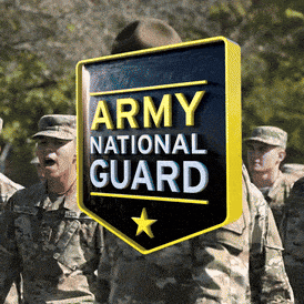 A Group Of Soldiers Are Holding A Sign That Says " Army National Guard " GIF
