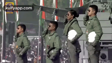 Soldiers Saluting In Front Of Crowd GIF