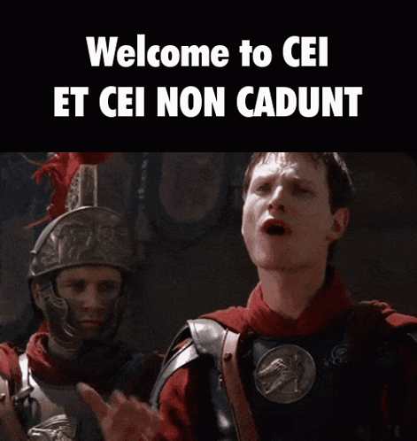 A Group Of Soldiers Are Standing In A Field With The Words Welcome To Cei Et Cei Non Cadunt Written On The Bottom GIF