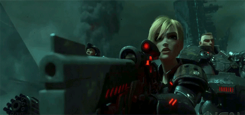 A Group Of Soldiers Are Standing Next To Each Other And One Has A Red Light On Her Head GIF