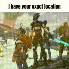A Group Of Soldiers Standing In The Snow With The Words `` I Have Your Exact Location '' Written On The Bottom . GIF