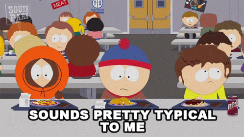 A Group Of South Park Characters Are Sitting At A Table Eating GIF