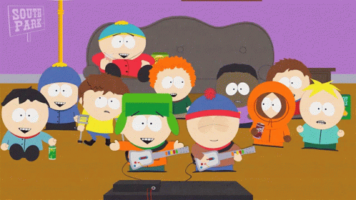 A Group Of South Park Characters Playing Guitars GIF
