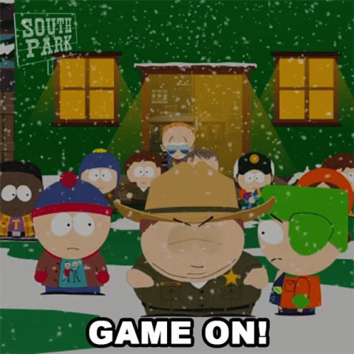 A Group Of South Park Characters Standing Outside Of A Building GIF