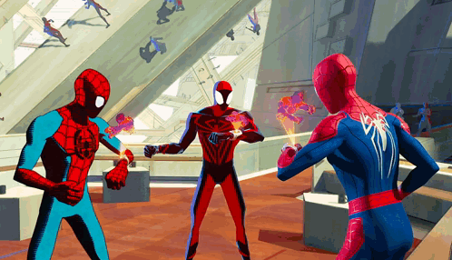 A Group Of Spider-Man Are Fighting Each Other GIF
